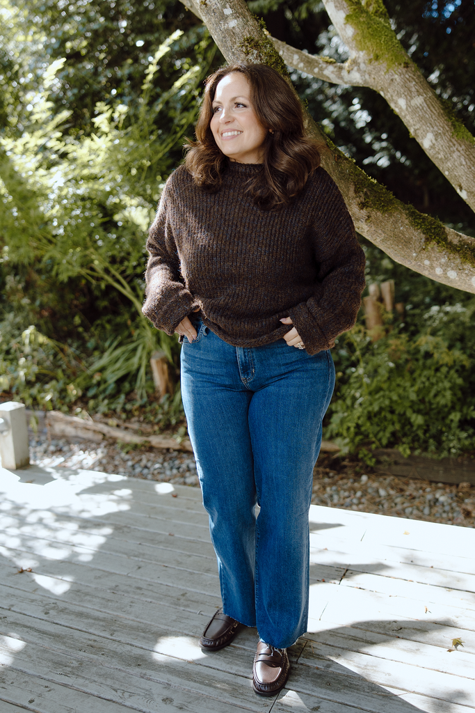 Brown Knit Sweater with Blue