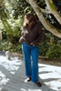 Brown Knit Sweater with Blue