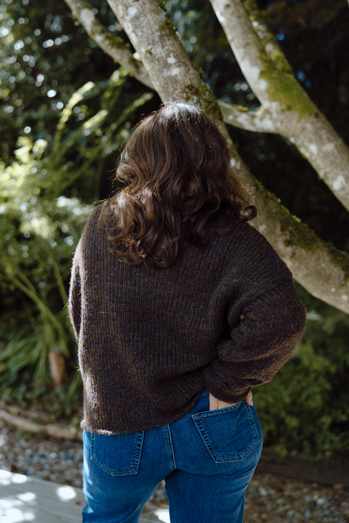 Brown Knit Sweater with Blue