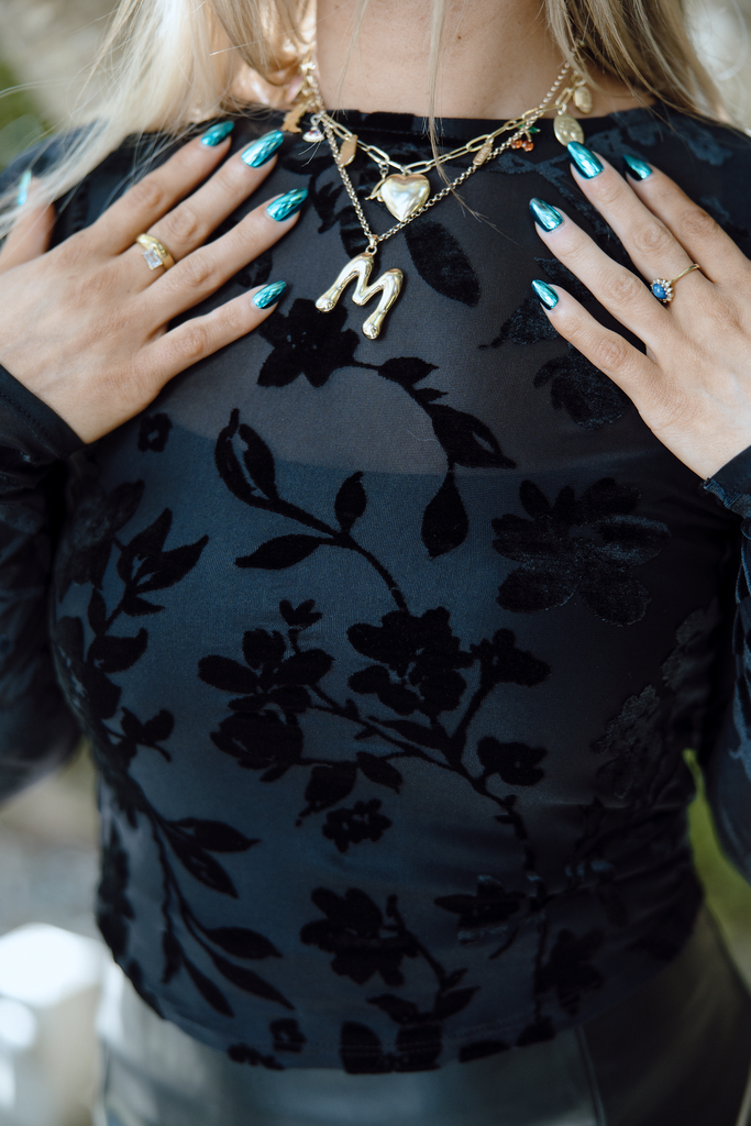 Floral Burnout Long Sleeve - Black