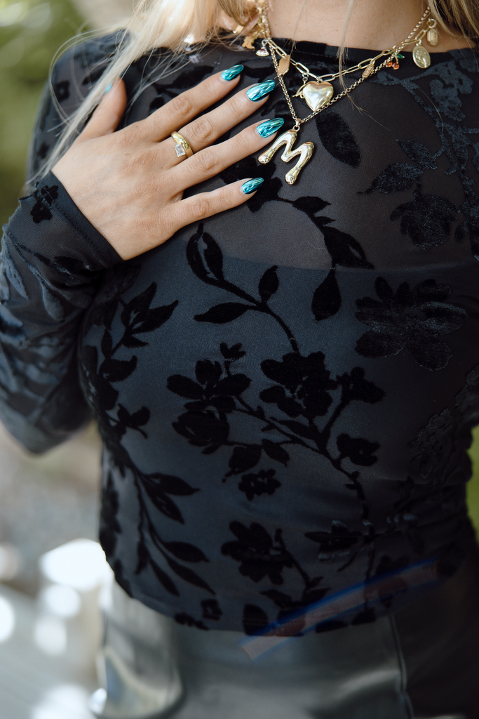Floral Burnout Long Sleeve - Black