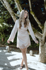 Long Sleeve Satin Dress With Lace Trim - Champagne