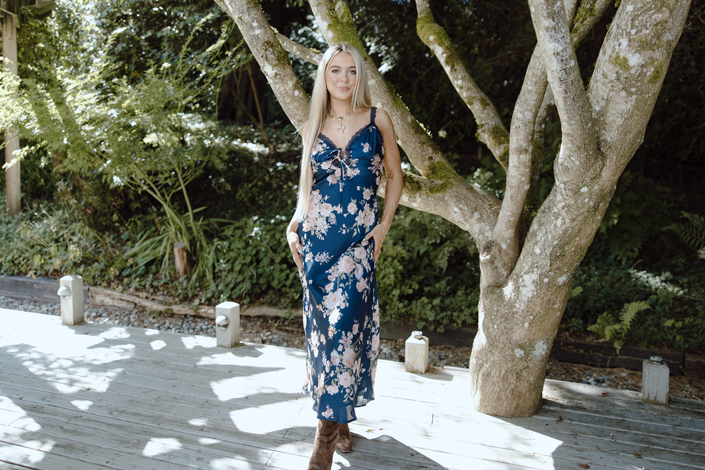 Navy And Fall Floral Dress