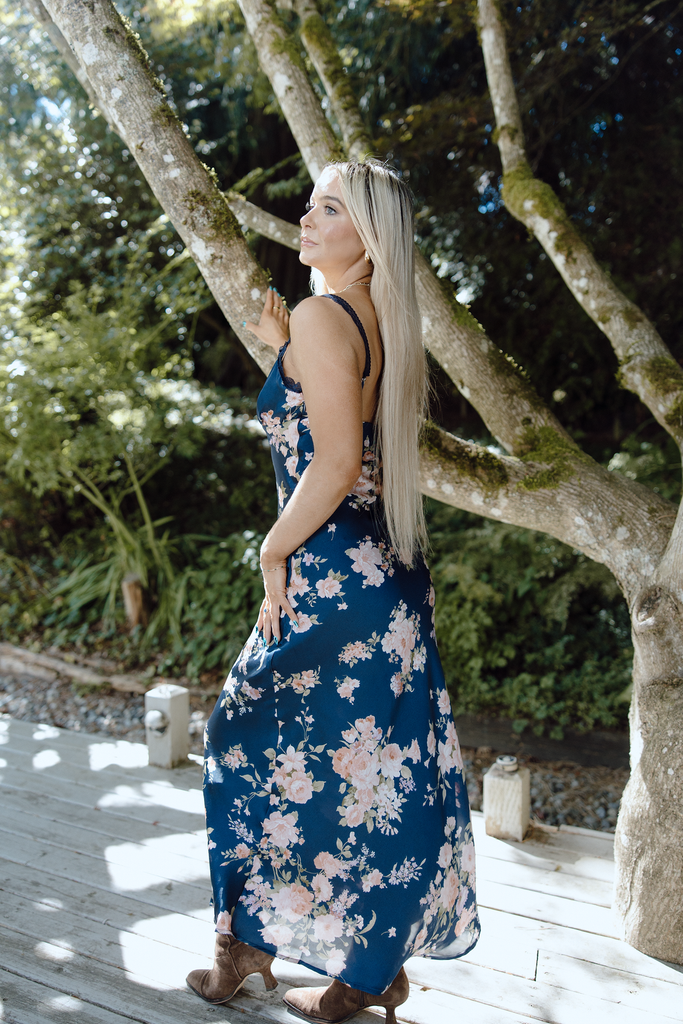 Navy And Fall Floral Dress