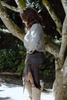 Lace Trim Satin Skirt - Brown