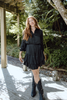 Tiered Black Satin Dress - Black