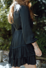 Tiered Black Satin Dress - Black
