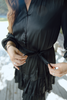 Tiered Black Satin Dress - Black