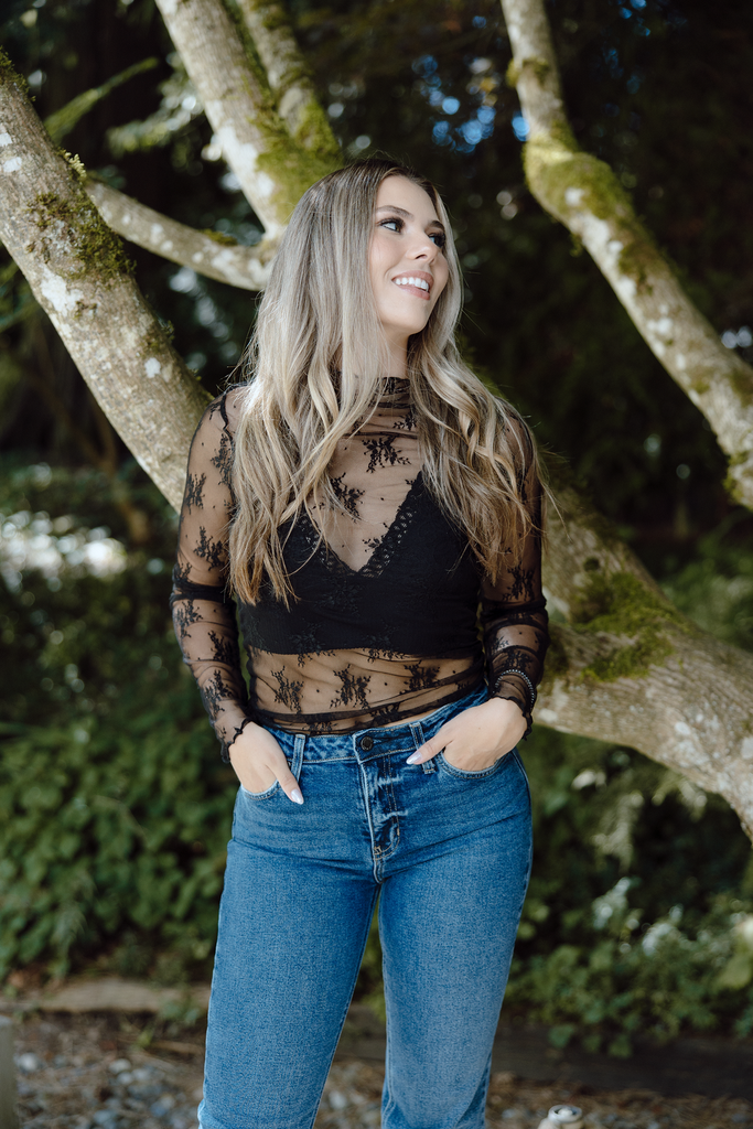 Long Sleeve Lace Shirt - Black