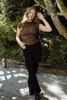 Ruched Shoulder Lace Top - Brown