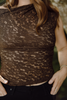 Ruched Shoulder Lace Top - Brown