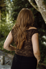 Ruched Shoulder Lace Top - Brown