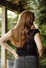 Ruched Shoulder Lace Top - Black