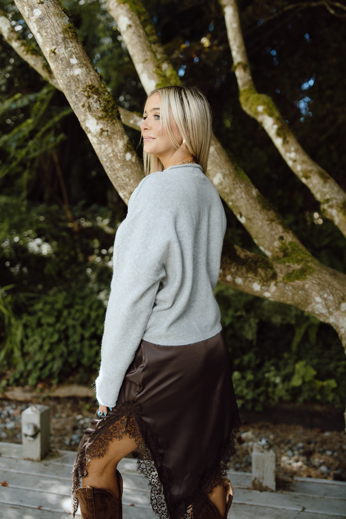 Rolled Hem Classic Sweater - Grey