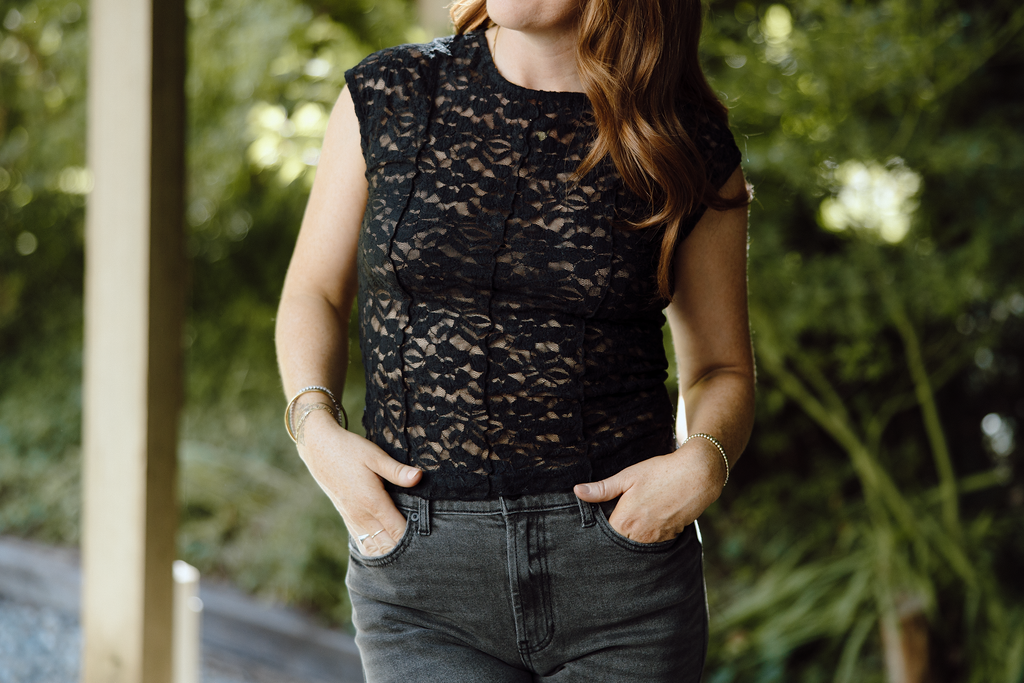 Lace Cap Sleeve Shirt - Black