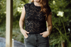 Lace Cap Sleeve Shirt - Black