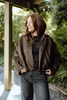Faux Suede Collared Jacket - Brown