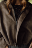 Faux Suede Collared Jacket - Brown