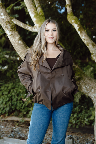 Ruched Shoulder Lace Top - Brown