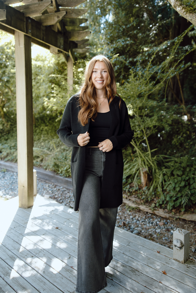 Open Cardigan with Pockets - Black