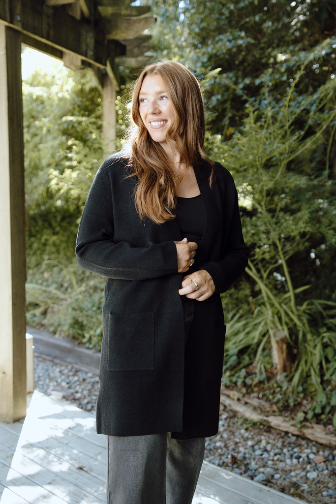Open Cardigan with Pockets - Black