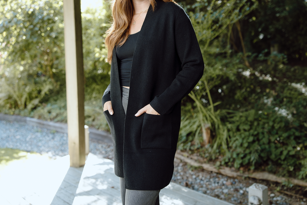 Open Cardigan with Pockets - Black