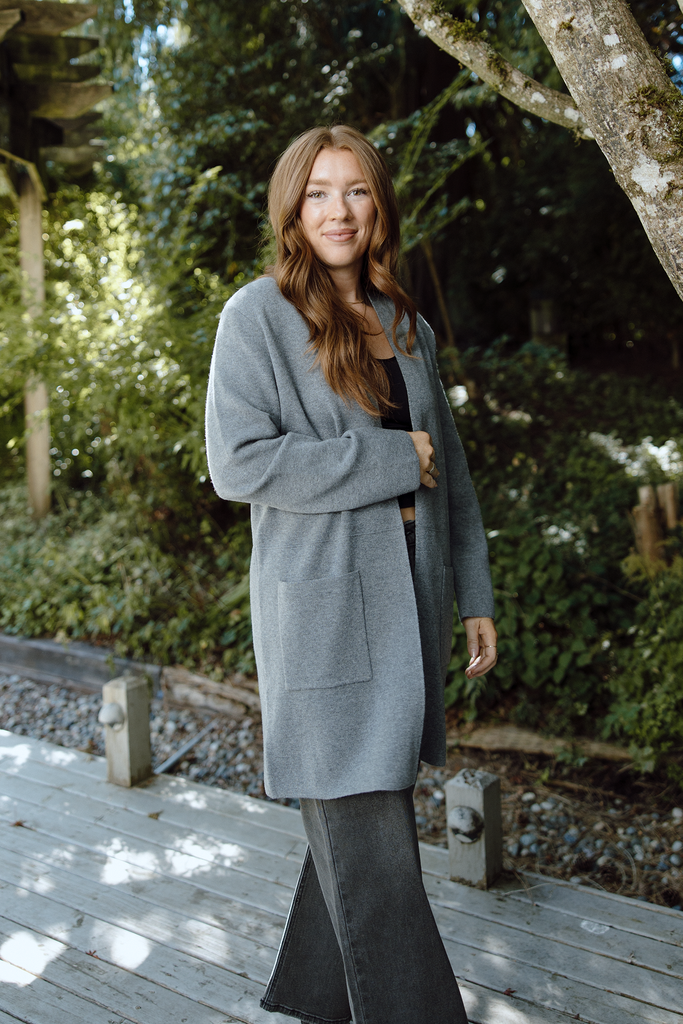 Open Cardigan with Pockets - Charcoal