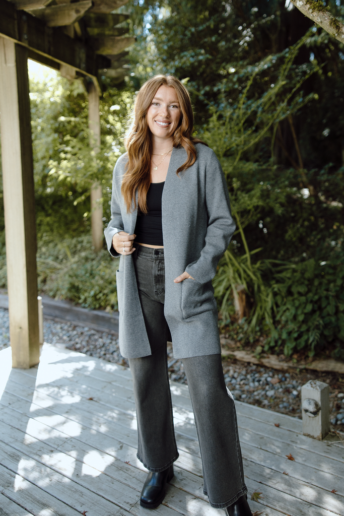Open Cardigan with Pockets - Charcoal