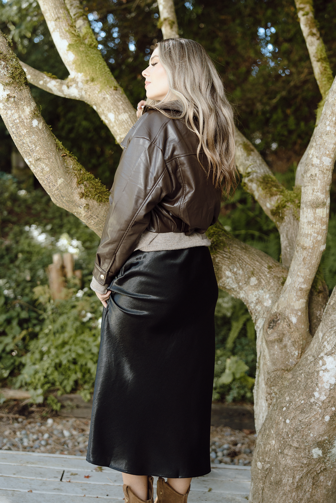 Satin midi skirt - black