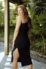 One Shoulder Shirring Dress - Black