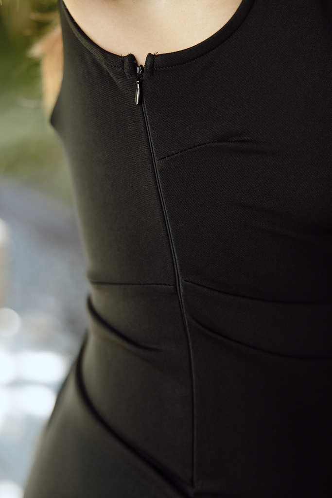 One Shoulder Shirring Dress - Black