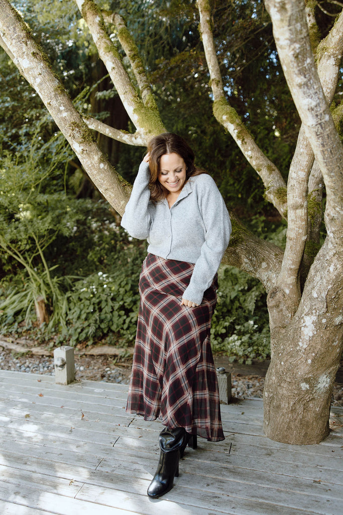 Plaid chiffon maxi - burgundy