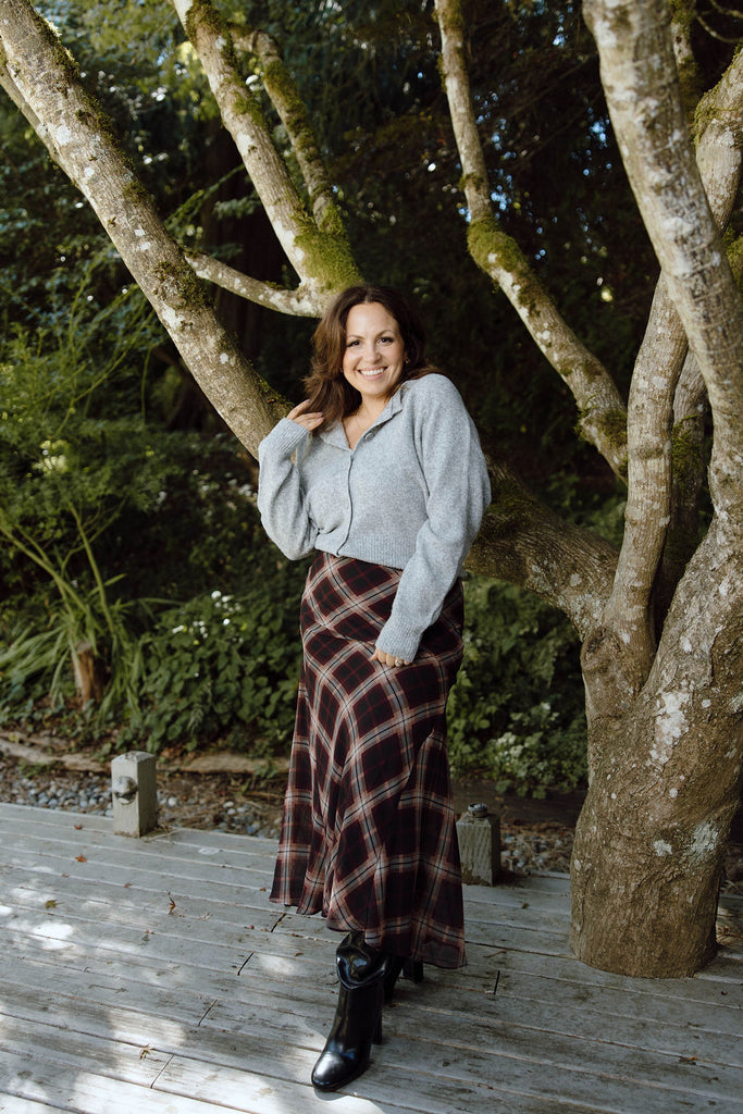 Plaid chiffon maxi - burgundy