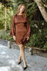 Long Sleeve Satin Dress with Lace Trim - Bordeaux