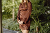 Long Sleeve Satin Dress with Lace Trim - Bordeaux