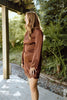 Long Sleeve Satin Dress with Lace Trim - Bordeaux