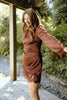 Long Sleeve Satin Dress with Lace Trim - Bordeaux