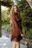 Long Sleeve Satin Dress with Lace Trim - Bordeaux