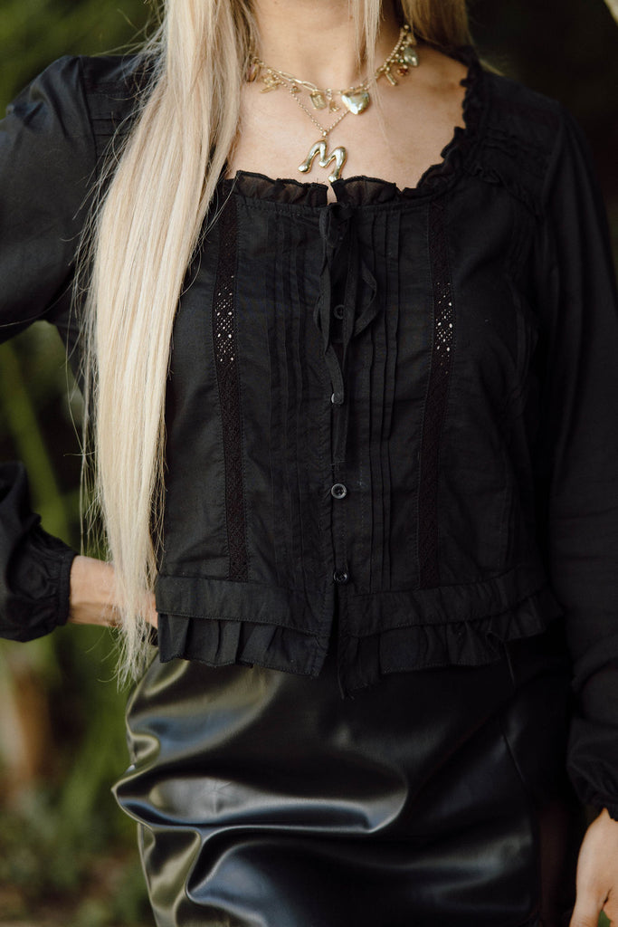 Ruffle Lace Blouse - Black