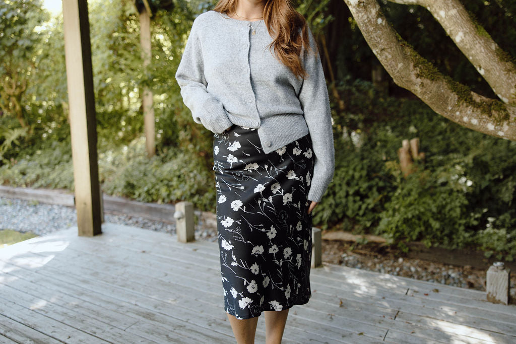 Floral Midi Skirt - Black