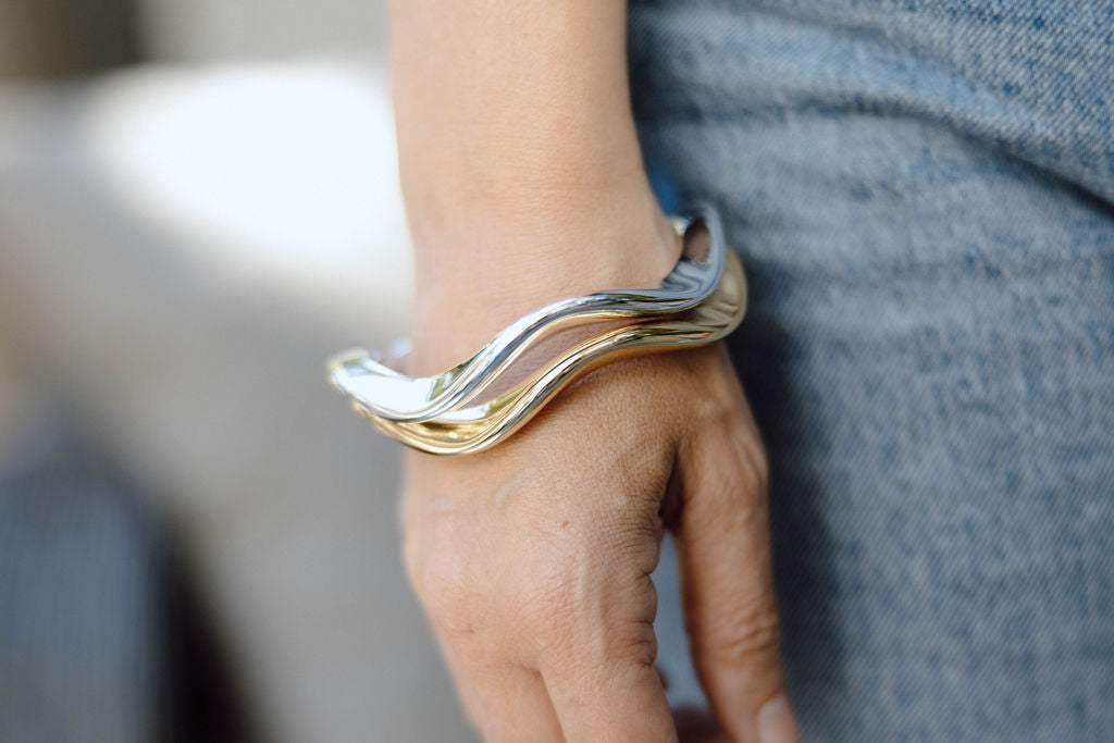 2 Bangles - Wavy - Silver & Gold