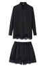 Lace Button Up & Shorts Set - Black
