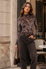 Velvet Floral Long Sleeve Shirt - Dark Brown