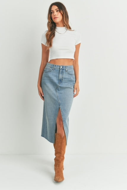 Open Slit Midi Skirt - Light Denim
