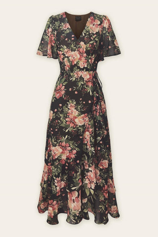 Mini Floral Dress With Front Tie - Purpl