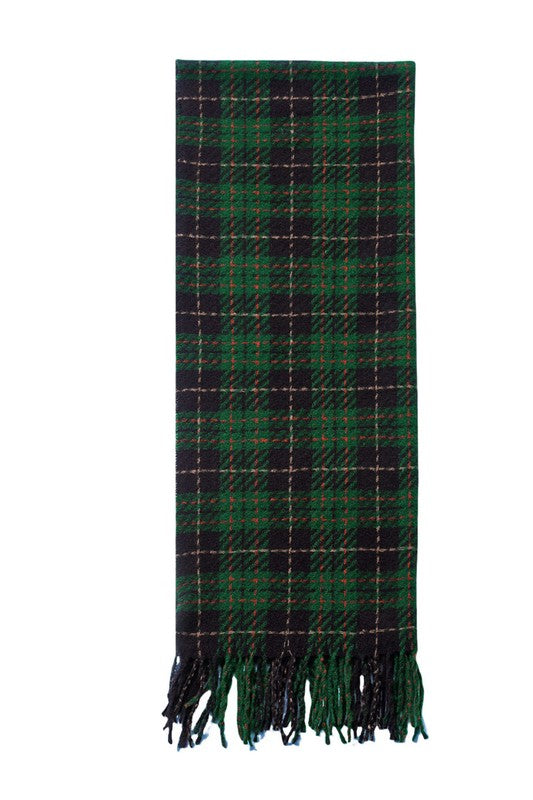 Green Tassel Plaid Scarf
