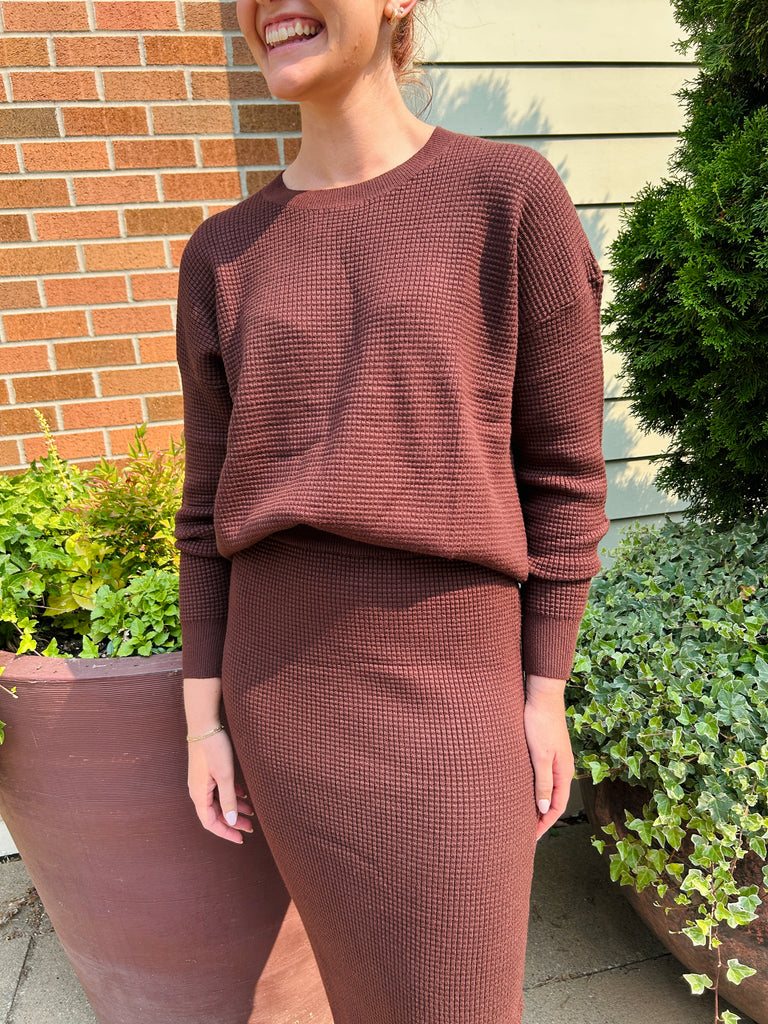 Waffle Sweater & Skirt Set - Cacao