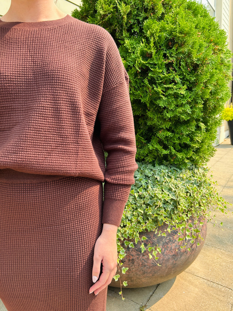 Waffle Sweater & Skirt Set - Cacao