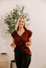 Satin Ruffle Sleeve Blouse - Vino