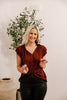 Satin Ruffle Sleeve Blouse - Vino
